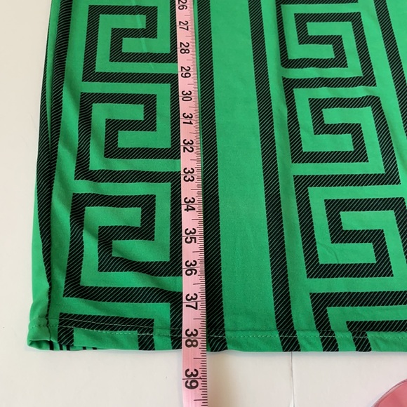 Vibrant Green Greek Key Sheath Dress M/L MIDI - Picture 3 of 4
